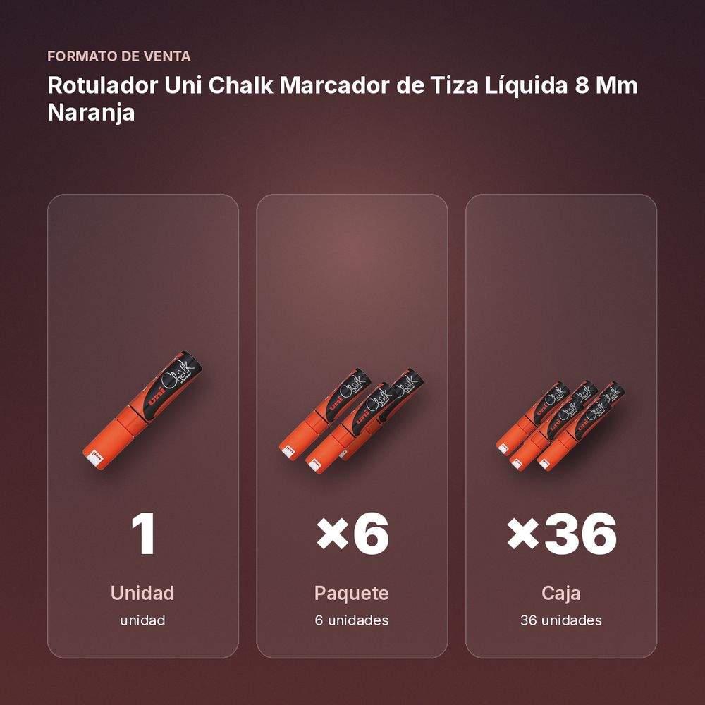 ROTULADOR UNI CHALK MARCADOR DE TIZA LÍQUIDA 8 MM NARANJA - formato de venta: paquete de 6, caja de 36