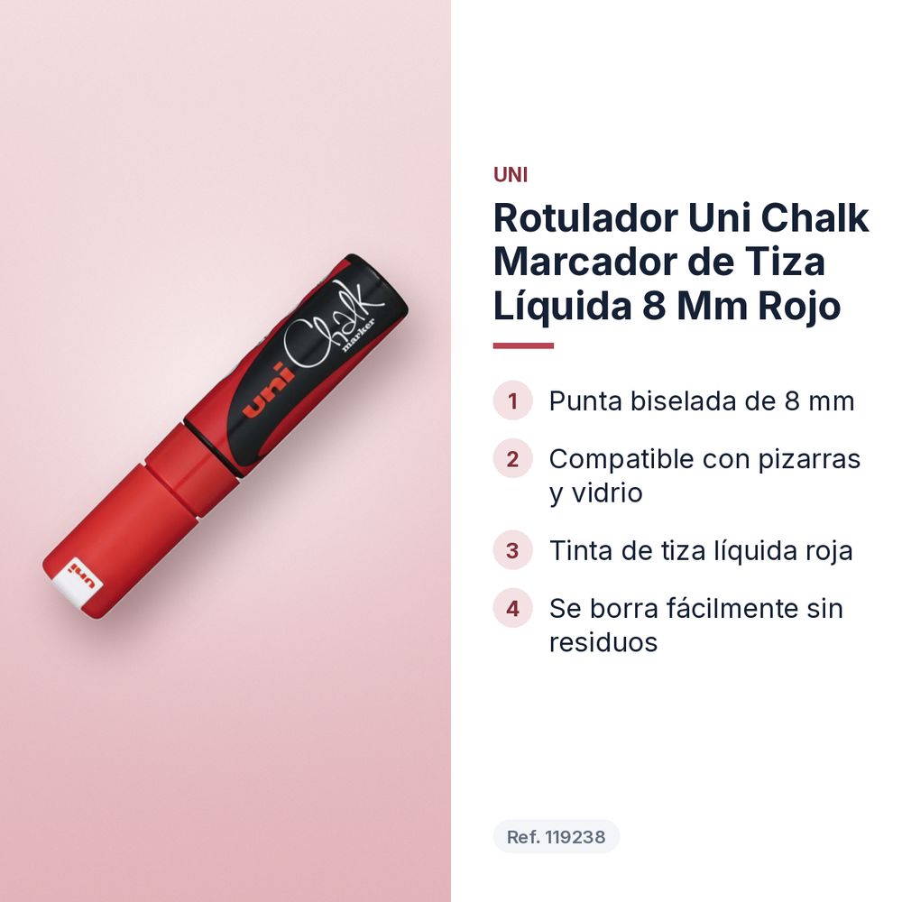 ROTULADOR UNI CHALK MARCADOR DE TIZA LÍQUIDA 8 MM ROJO - características principales