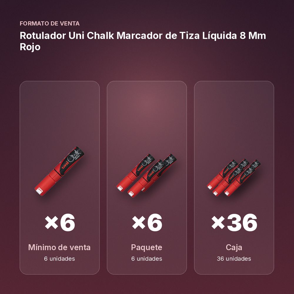 ROTULADOR UNI CHALK MARCADOR DE TIZA LÍQUIDA 8 MM ROJO - formato de venta: paquete de 6, caja de 36