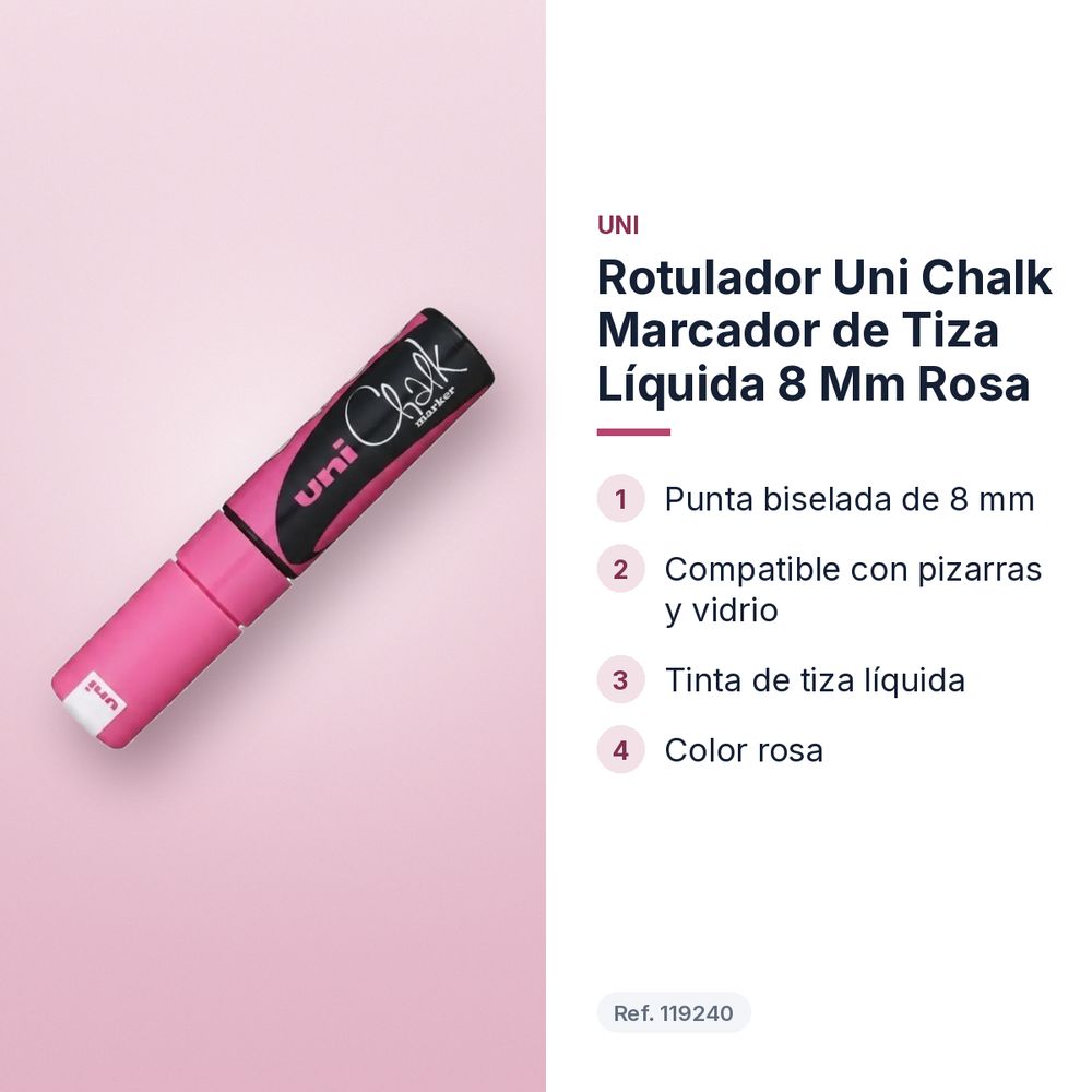 ROTULADOR UNI CHALK MARCADOR DE TIZA LÍQUIDA 8 MM ROSA - características principales