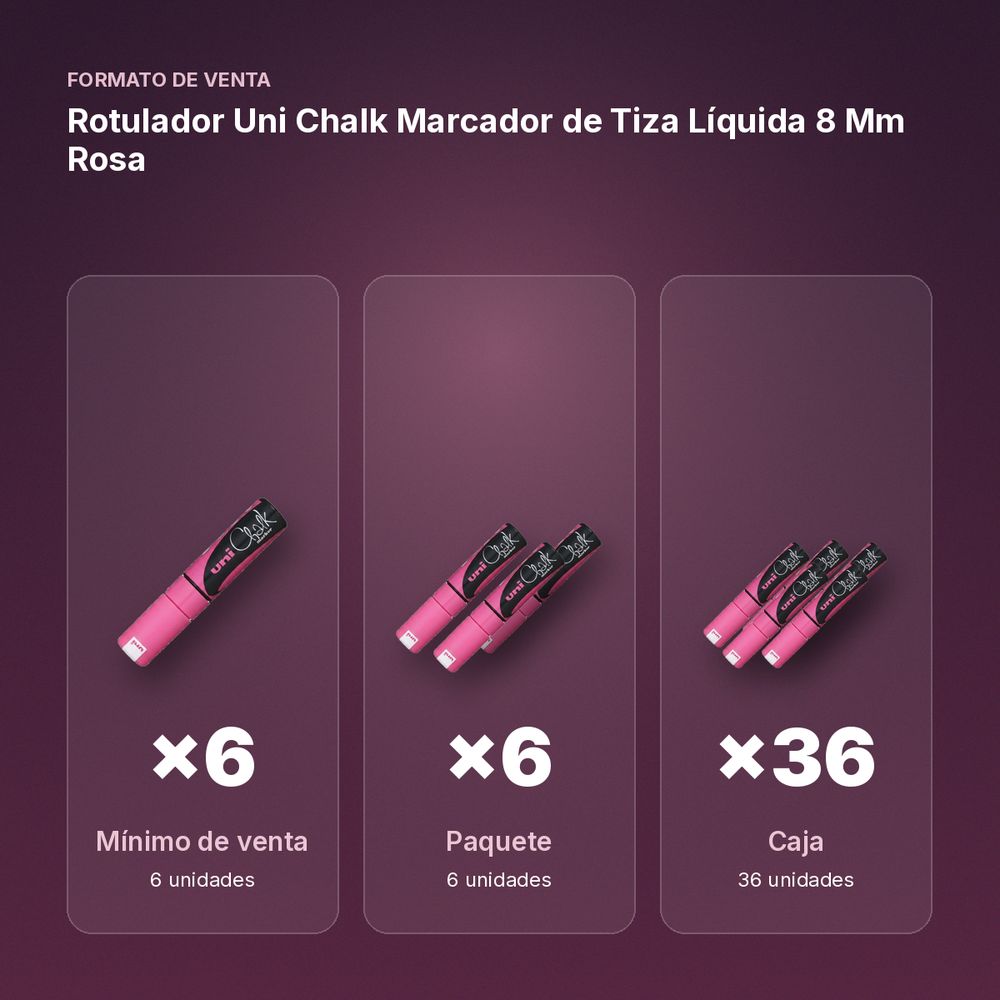ROTULADOR UNI CHALK MARCADOR DE TIZA LÍQUIDA 8 MM ROSA - formato de venta: paquete de 6, caja de 36