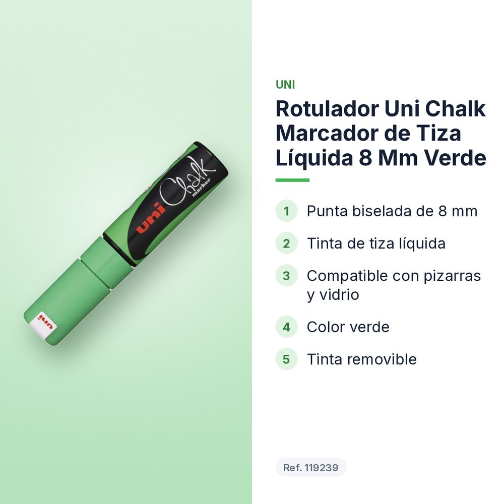 ROTULADOR UNI CHALK MARCADOR DE TIZA LÍQUIDA 8 MM VERDE - características principales