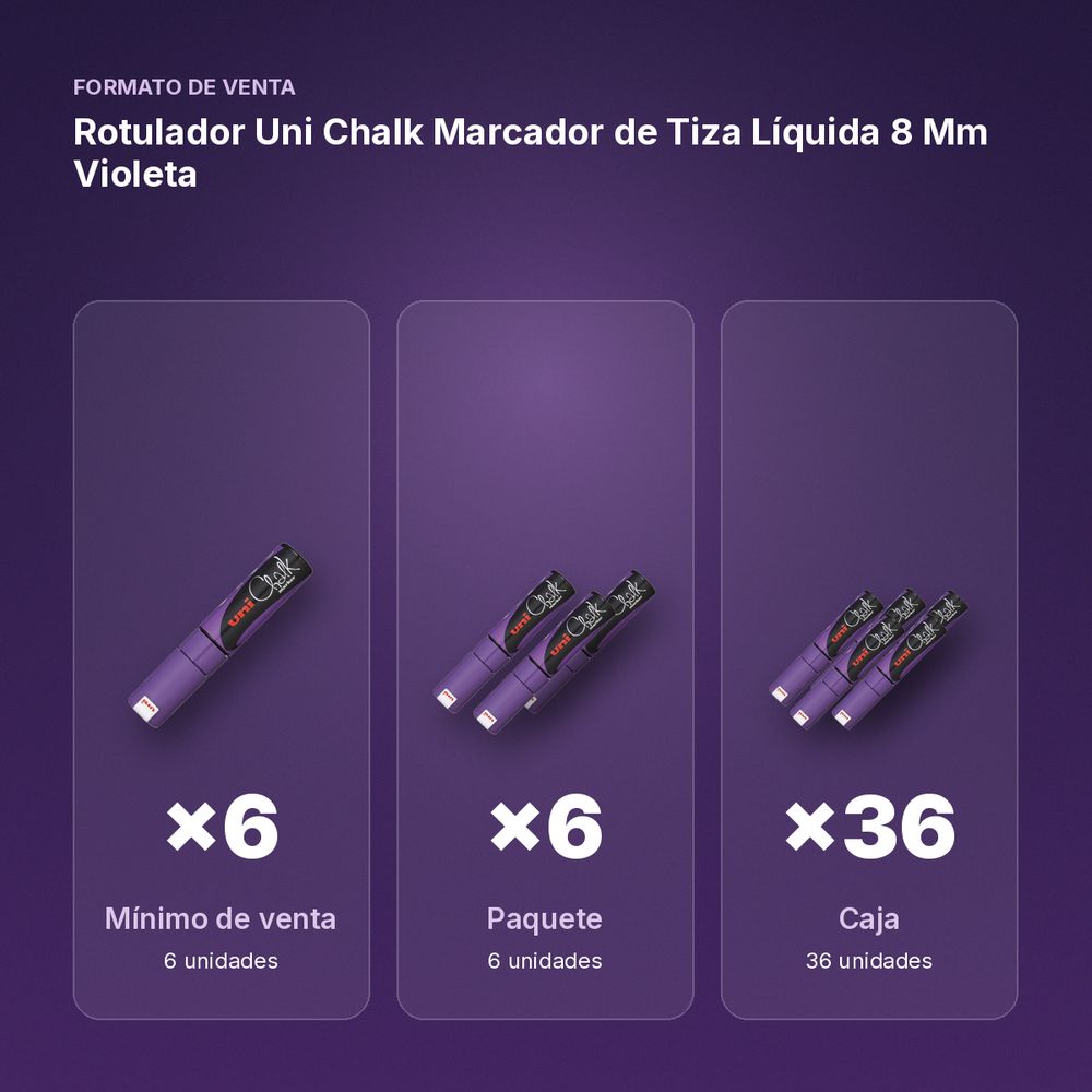 ROTULADOR UNI CHALK MARCADOR DE TIZA LÍQUIDA 8 MM VIOLETA - formato de venta: paquete de 6, caja de 36