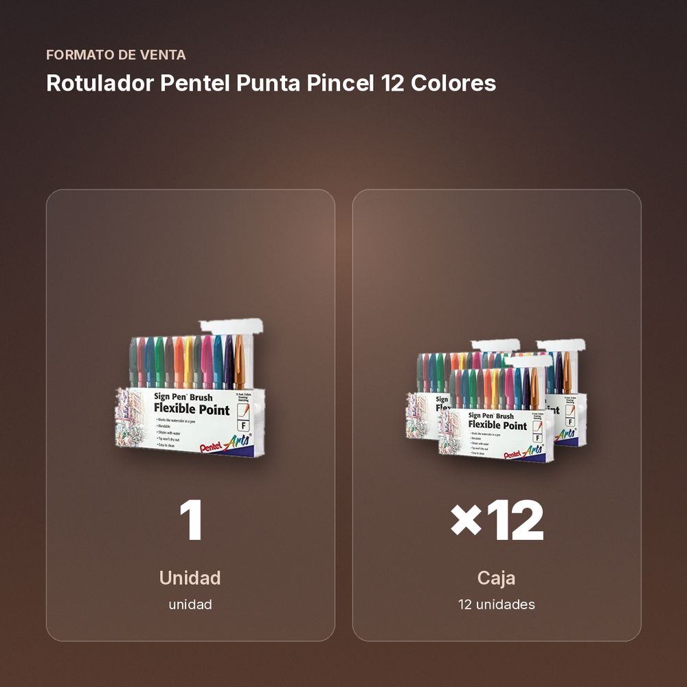 ROTULADOR PENTEL PUNTA PINCEL 12 COLORES - formato de venta: caja de 12