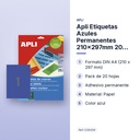 APLI ETIQUETAS AZULES PERMANENTES 210X297MM 20 HOJAS - características principales