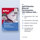 APLI ETIQUETAS BLANCAS PERMANENTES 105X148MM 500 HOJAS - características principales