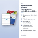 APLI ETIQUETAS BLANCAS PERMANENTES 105X42,4MM 100 HOJAS - características principales