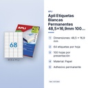 APLI ETIQUETAS BLANCAS PERMANENTES 48,5X16,9MM 100 HOJAS - características principales