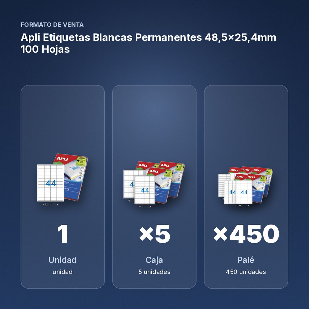 APLI ETIQUETAS BLANCAS PERMANENTES 48,5X25,4MM 100 HOJAS  - formato de venta: caja de 5, palé de 450