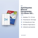 APLI ETIQUETAS BLANCAS PERMANENTES 70X35MM 100 HOJAS - características principales