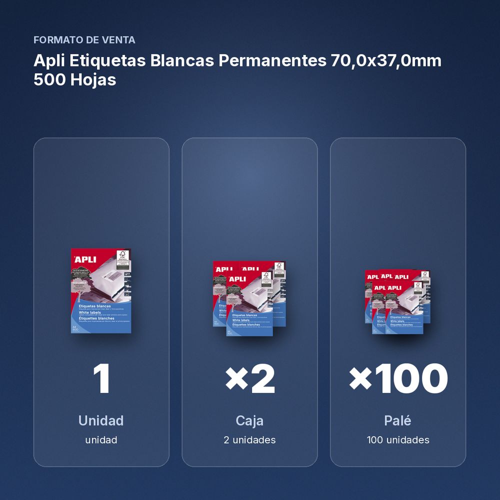 APLI ETIQUETAS BLANCAS PERMANENTES 70,0X37,0MM 500 HOJAS - formato de venta: caja de 2, palé de 100