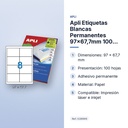 APLI ETIQUETAS BLANCAS PERMANENTES 97X67,7MM 100 HOJAS - características principales