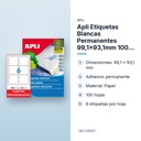 APLI ETIQUETAS BLANCAS PERMANENTES 99,1X93,1MM 100 HOJAS - características principales