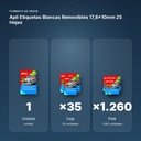 APLI ETIQUETAS BLANCAS REMOVIBLES 17,8X10MM 25 HOJAS  - formato de venta: caja de 35, palé de 1260