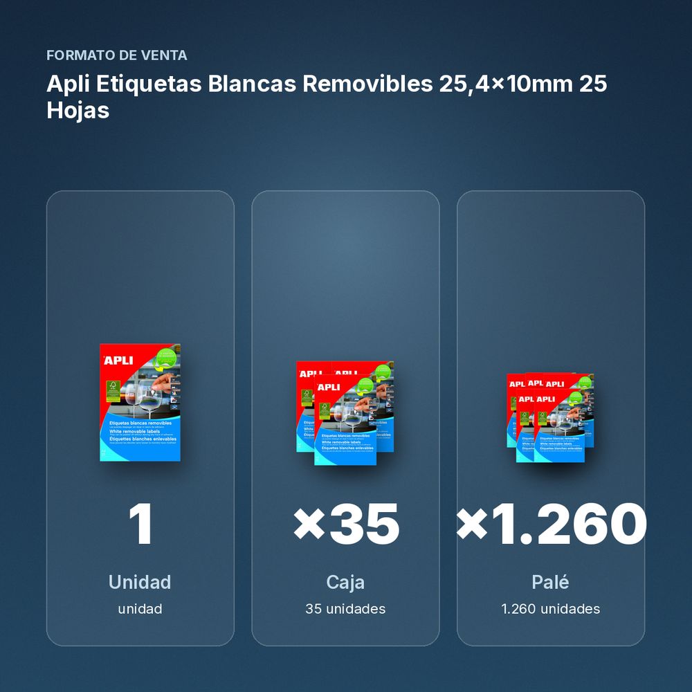 APLI ETIQUETAS BLANCAS REMOVIBLES 25,4X10MM 25 HOJAS  - formato de venta: caja de 35, palé de 1260