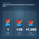 APLI ETIQUETAS BLANCAS REMOVIBLES 25,4X10MM 25 HOJAS  - formato de venta: caja de 35, palé de 1260