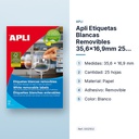 APLI ETIQUETAS BLANCAS REMOVIBLES 35,6X16,9MM 25 HOJAS - características principales