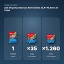 APLI ETIQUETAS BLANCAS REMOVIBLES 35,6X16,9MM 25 HOJAS - formato de venta: caja de 35, palé de 1260