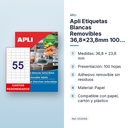 APLI ETIQUETAS BLANCAS REMOVIBLES 36,8X23,8MM 100 HOJAS - características principales
