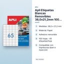 APLI ETIQUETAS BLANCAS REMOVIBLES 38,0X21,2MM 100 HOJAS  - características principales