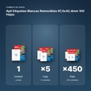APLI ETIQUETAS BLANCAS REMOVIBLES 97,0X42,4MM 100 HOJAS - formato de venta: caja de 5, palé de 450