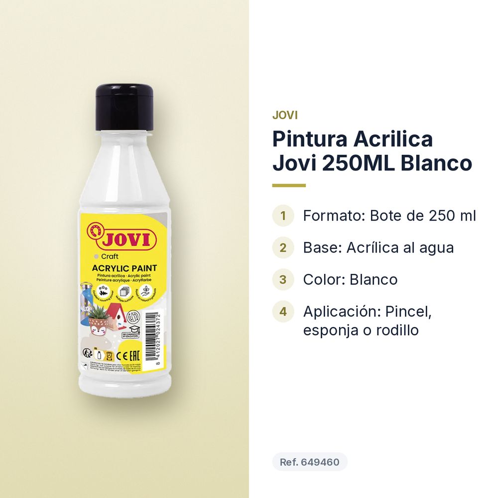PINTURA ACRILICA JOVI 250ML BLANCO - características principales