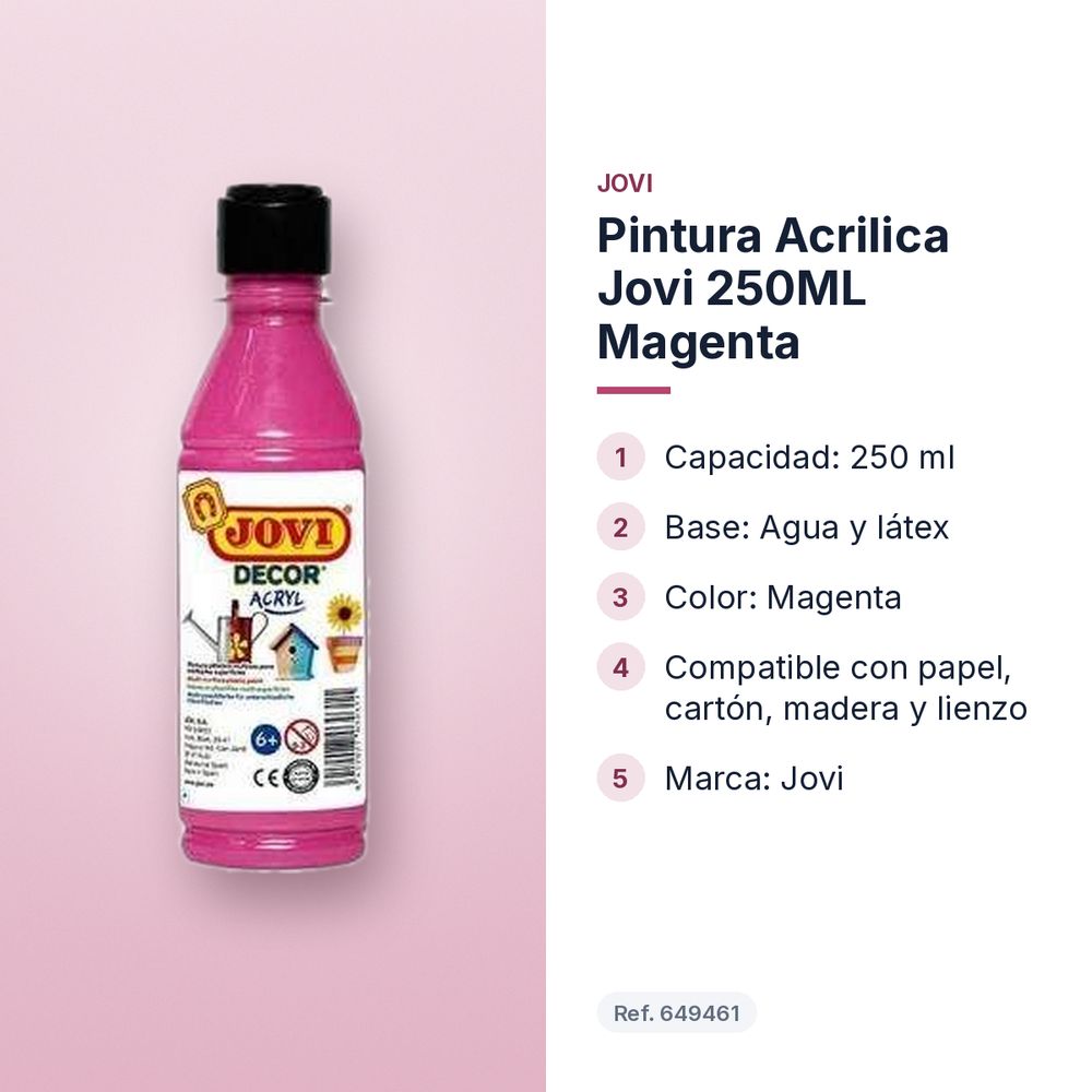 PINTURA ACRILICA JOVI 250ML MAGENTA - características principales