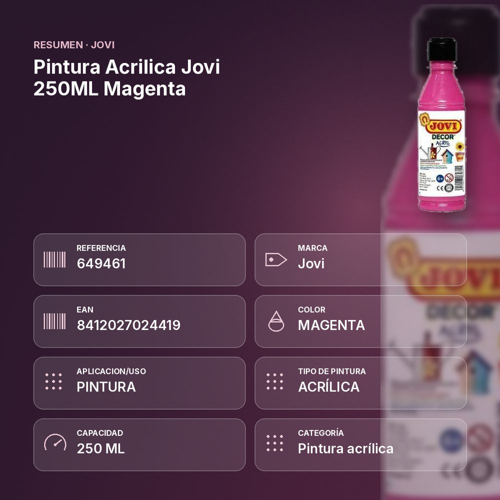 PINTURA ACRILICA JOVI 250ML MAGENTA - resumen de atributos