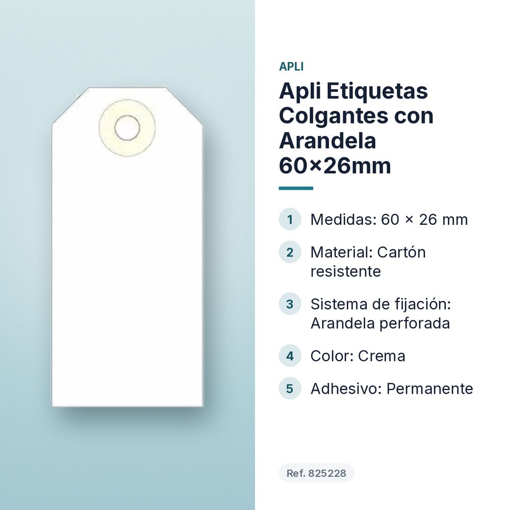 APLI ETIQUETAS COLGANTES CON ARANDELA 60X26MM - características principales
