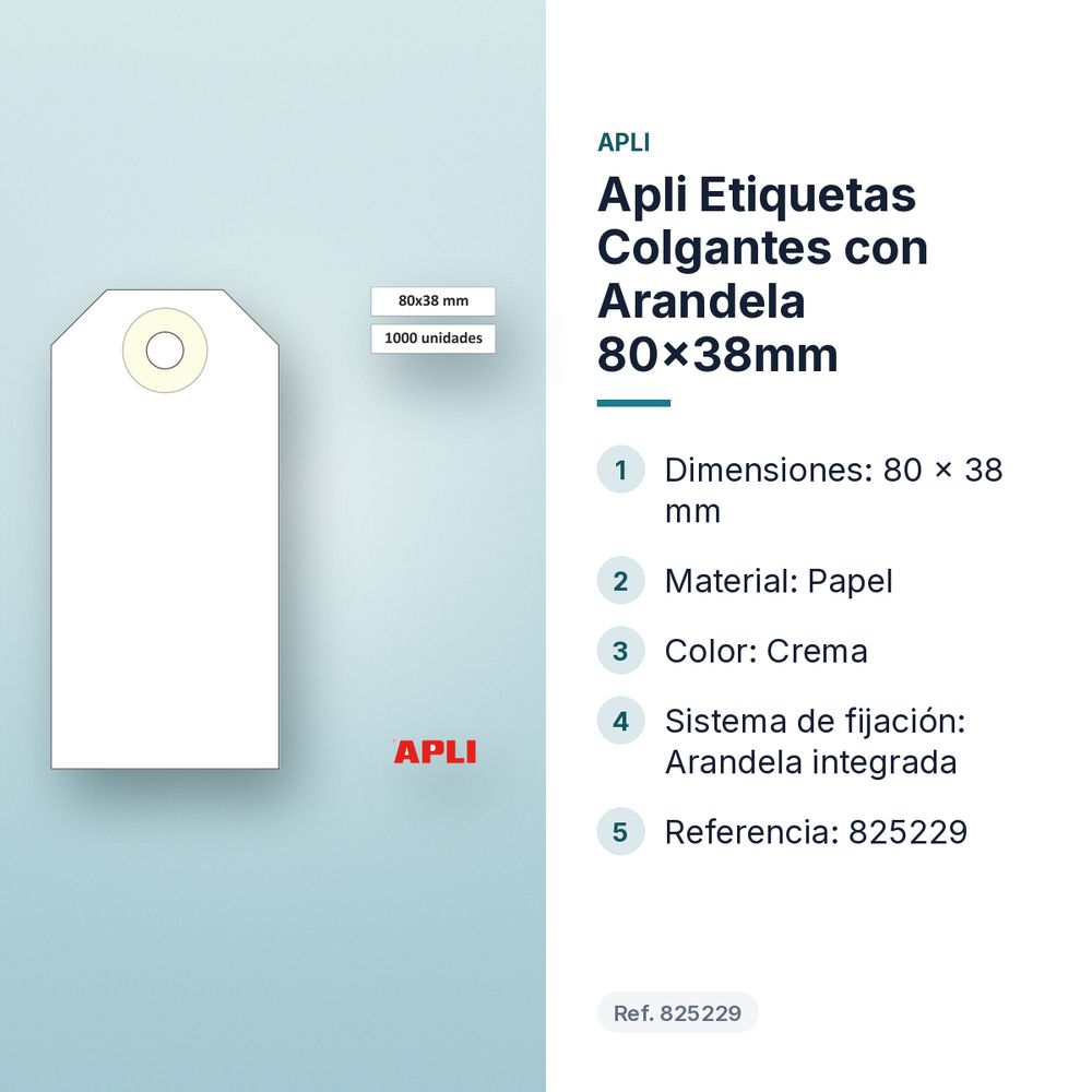 APLI ETIQUETAS COLGANTES CON ARANDELA 80X38MM - características principales