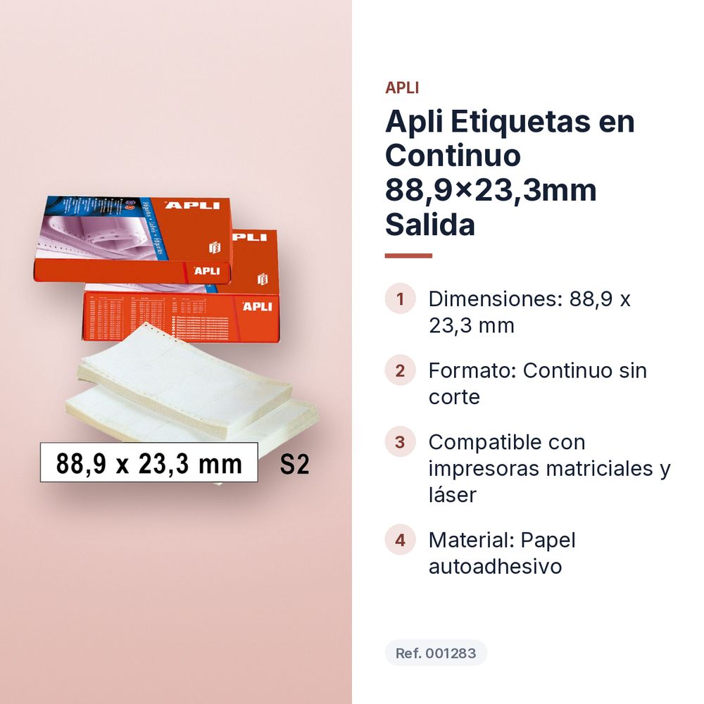 APLI ETIQUETAS EN CONTINUO 88,9X23,3MM SALIDA  - características principales