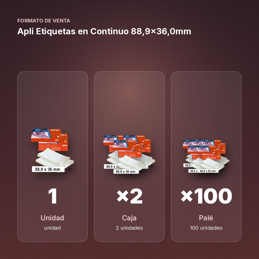 APLI ETIQUETAS EN CONTINUO 88,9X36,0MM - formato de venta: caja de 2, palé de 100