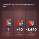 APLI ETIQUETAS ROJAS PERMANENTES 210X297MM 20 HOJAS - formato de venta: caja de 40, palé de 1440