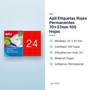 APLI ETIQUETAS ROJAS PERMANENTES 70X37MM 100 HOJAS - características principales