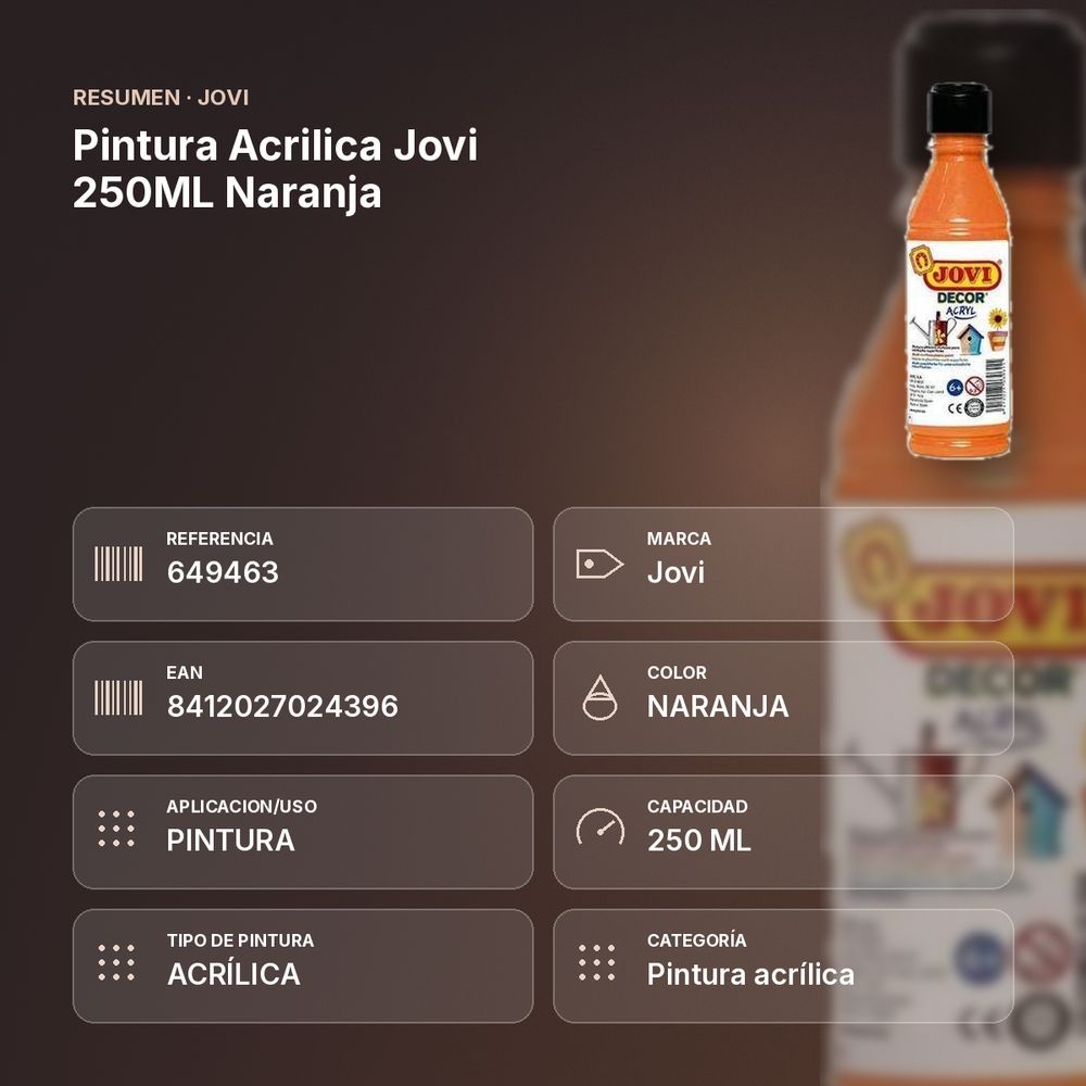 PINTURA ACRILICA JOVI 250ML NARANJA - resumen de atributos