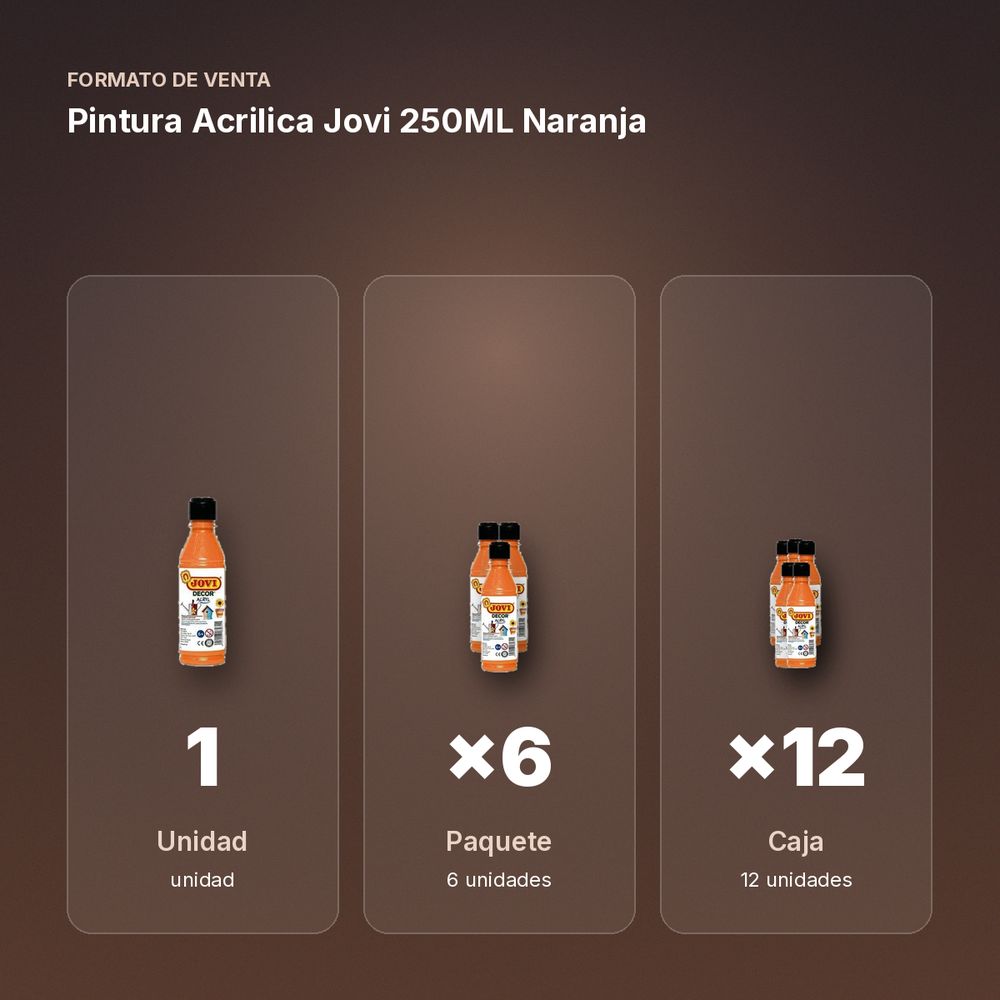 PINTURA ACRILICA JOVI 250ML NARANJA - formato de venta: paquete de 6, caja de 12
