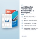 APLI ETIQUETAS TRANSLÚCIDAS RESISTENTES A LA INTEMPERIE 48,5X25,4MM 20 HOJAS - características principales