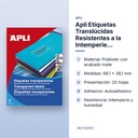 APLI ETIQUETAS TRANSLÚCIDAS RESISTENTES A LA INTEMPERIE 99,1X38,1MM 20 HOJAS  - características principales