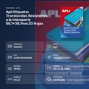 APLI ETIQUETAS TRANSLÚCIDAS RESISTENTES A LA INTEMPERIE 99,1X38,1MM 20 HOJAS  - resumen de atributos