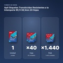 APLI ETIQUETAS TRANSLÚCIDAS RESISTENTES A LA INTEMPERIE 99,1X38,1MM 20 HOJAS  - formato de venta: caja de 40, palé de 1440
