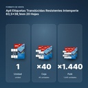 APLI ETIQUETAS TRANSLÚCIDAS RESISTENTES INTEMPERIE 63,5X38,1MM 20 HOJAS  - formato de venta: caja de 40, palé de 1440