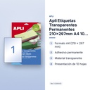 APLI ETIQUETAS TRANSPARENTES PERMANENTES 210X297MM A4 10 HOJAS - características principales