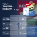 APLI ETIQUETAS TRANSPARENTES PERMANENTES 210X297MM A4 10 HOJAS - resumen de atributos