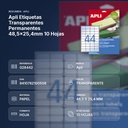 APLI ETIQUETAS TRANSPARENTES PERMANENTES 48,5X25,4MM 10 HOJAS - resumen de atributos