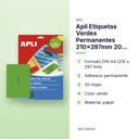 APLI ETIQUETAS VERDES PERMANENTES 210X297MM 20 HOJAS - características principales