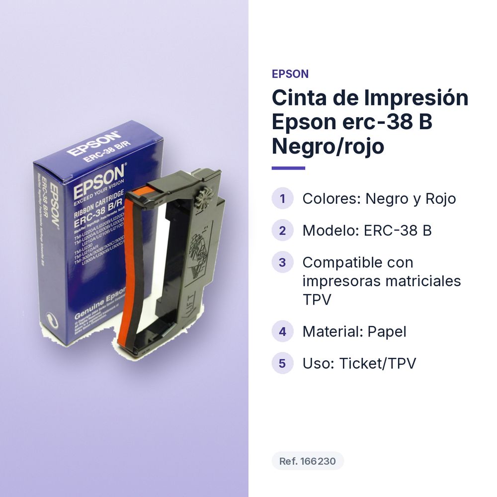 CINTA DE IMPRESIÓN EPSON ERC-38 B NEGRO/ROJO - características principales