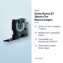 CINTA DYMO D1 19MM×7M BLANCO/NEGRO  - características principales