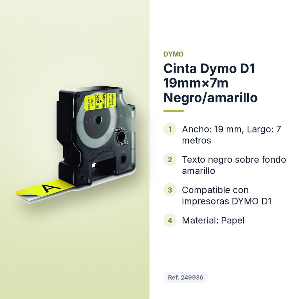 CINTA DYMO D1 19MM×7M NEGRO/AMARILLO  - características principales