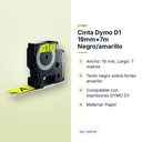 CINTA DYMO D1 19MM×7M NEGRO/AMARILLO  - características principales