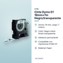 CINTA DYMO D1 19MM×7M NEGRO/TRANSPARENTE - características principales